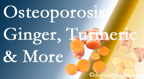 Old Mill Chiropractic presents benefits of ginger, FLL and turmeric for osteoporosis care and treatment.