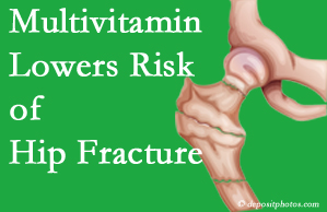 St Peters hip fracture risk is decreased by multivitamin supplementation. 